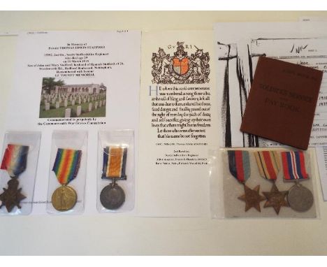 World War One (WW1) and World War Two (WW2) campaign medals (Father and Son) - WW1: 15992 Pte Thomas Edwin Stafford, 1914-15 