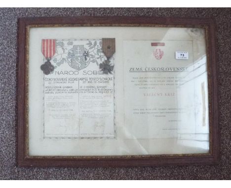 World War Two (WW2) - a Czechoslovakia display plaque, Narod Sobe, (a nation for itself) two medals comprising the War medal 