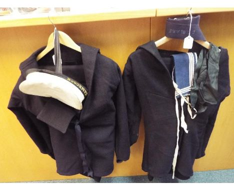 Royal Navy Fleet Air Arm outfit with Aircraft Handlers cloth patch and cap bearing H.M.S Gamecock tally.