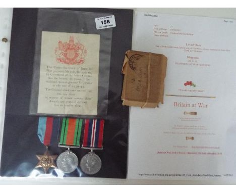 World War Two (WW2) campaign medals - 7368806 Private Reginald Arthur Clark, 1939-1945 Star, Defence medal and War medal, die