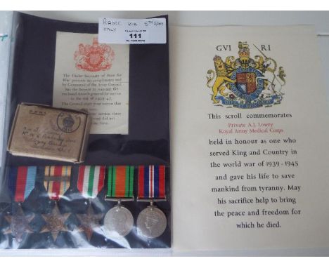 World War Two (WW2) campaign medals - 7371859 Private Alfred James Lowry, 1939-1945 Star, Africa Star with 8th Army bar, Ital