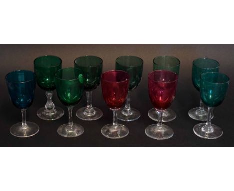 Collection of green coloured and ruby coloured wine glasses (10)