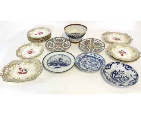 Group of 19th century ceramics including a part English porcelain tea service decorated in Rockingham style with flowers to t