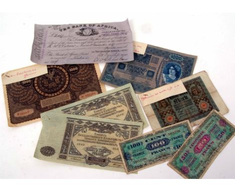 Mixed Lot: quantity of early 20th century European and Russian bank notes, together with a Bank of Africa cheque (qty)