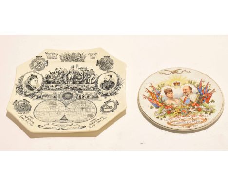 19th century Staffordshire dish made to commemorate Queen Victoria's Jubilee in 1887, the dish with details of the Empire, to