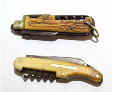 **Mixed Lot: comprising two various folding multi-tools, one with one (of two) blades, hoof pick, corkscrew and spike with st