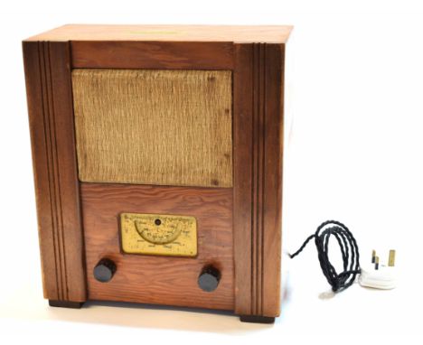 Mid-20th century pine cased radio, I"ssued by BTH Co, EMI, The GEC and Gramophone Co, The Marconi Co and Philips for use only