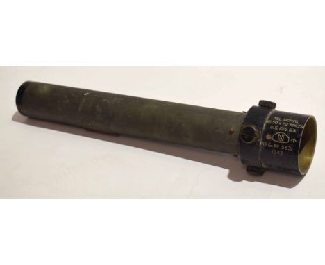Mid-20th century black finished brass sighting telescope, Tel Sigtg, No 50 x 1.9, NK IS, OS 1015 GA, with Government broad ar