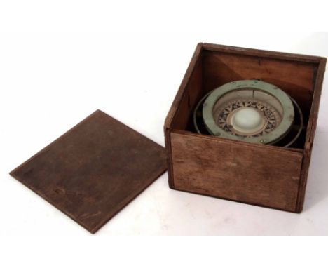 Mid-20th century painted brass gimballed marine compass, J W Seabry &amp; Son - Lowestoft, of typical form with grey painted 