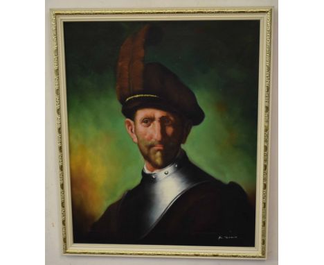 Peter Bucknal, gouache, "La Forza", 58 x 40cm together with a modern oil portrait, signed F Rowe (2)