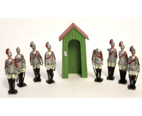 Boxed Crescent Toys scale model set "Whitehall" featuring 8 guards and sentry box (conditions vary), in original cardboard bo