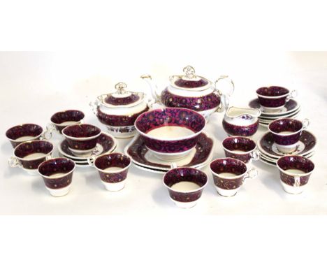 English porcelain Spode tea set, early 19th century, comprising tea pot, milk jug, sugar basin and cover, sandwich plates and