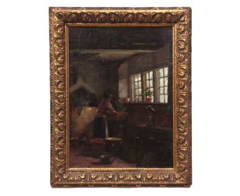 Ernest R Fox, "Washing Day" oil on board, signed lower right, 36 x 26cms 