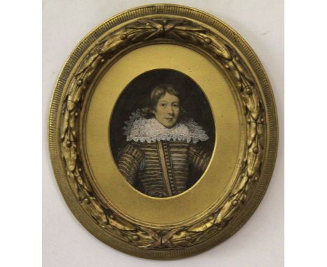 19th century English School watercolour, Portrait of a Tudor gent, 13 x 10cm 