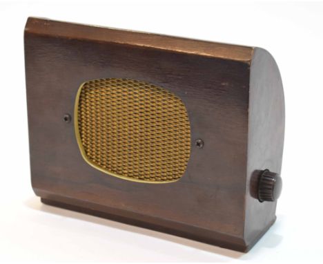 Mid-20th century radio speaker, Bonnie Baffl?te, the walnut case of rectangular form with gilt expanded metal speaker cover a