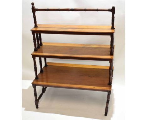 19th century mahogany framed three graduated stepped stand or buffet, with turned column supports and a turned top rail, 84cm