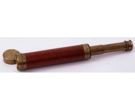 Mid-19th century mahogany and brass three draw telescope (a/f) of typical form with sliding eye piece and end cap to a plain 