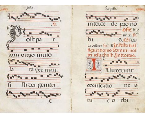 Antiphonar    Lateinisches Noten-Manuskript auf Pergament. 16. Jahrhundert. Großformatige Antiphonar-Handschrift in einem zei