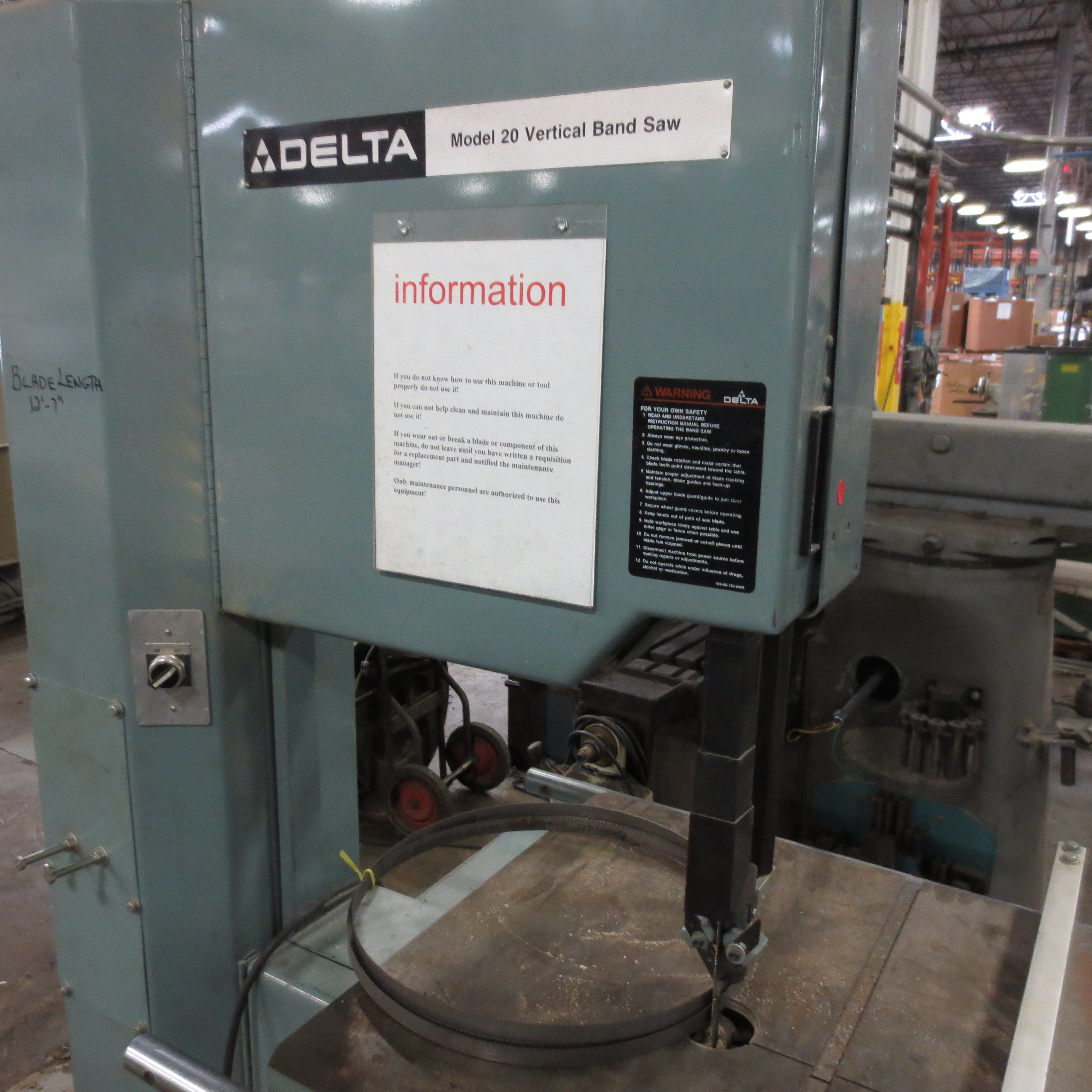 Delta Model 20 Vertical Band Saw, 12' 7'' Blade Length, Cat 28651