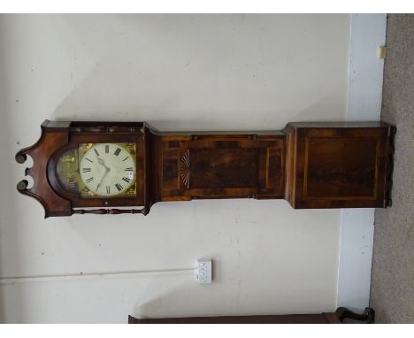 19th century crossbanded mahogany longcase clock with arched painted Roman dial signed Bowes Helmsley, 30hr movement hour str