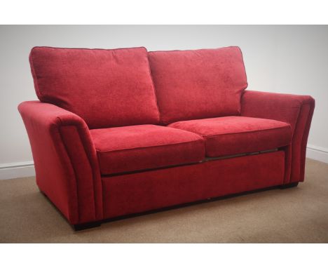 Two seat sofa bed, upholstered in red , W185cm