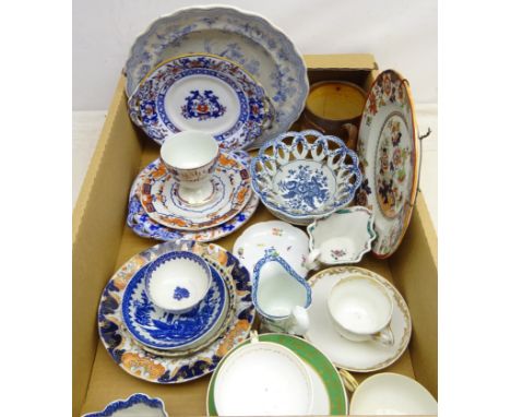 First Period Worcester tea bowl and saucer in the Fisherman pattern and pierced basket, Derby, Vienna and other 19th century 