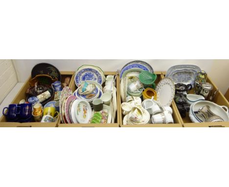 Mixed ceramics including 19th century blue &amp; white, commemorative mugs, Spode Fleur de Lys dinner plate, Shelley baby's p
