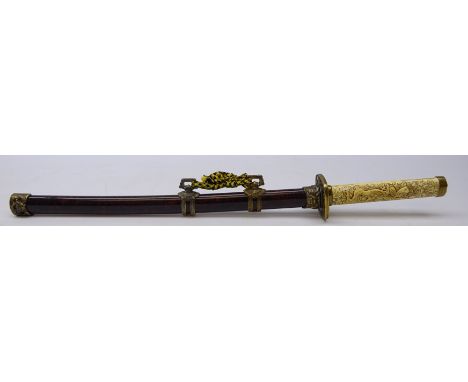 20th century Japanese reproduction Wakizashi type sword with scabbard, blade 45cm 