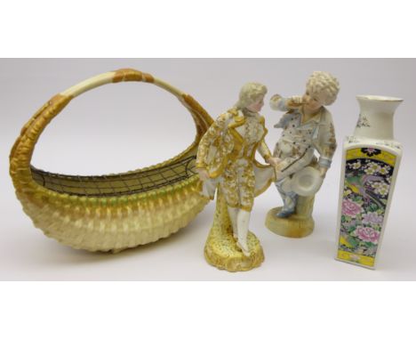 Royal Worcester porcelain blush ivory basket with flower frog c1919, L28cm French bisque figure of a young boy, Continental f