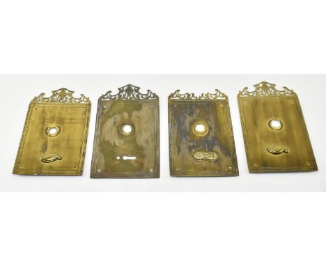 Architectural Salvage - A set of four late 19th / early 20th century Art Nouveau brass door plates. Each having a pierced scr