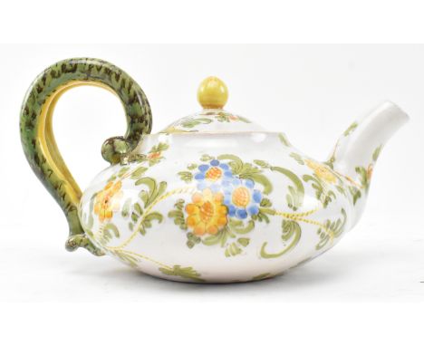 A believed Ulisse Cantagalli (1839-1901) - An Italian 19th century majolica hand painted ceramic teapot. The teapot having a 