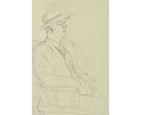 Attributed to Sir Alfred James Munnings (1878-1959) - Seated Gent (trainer) - A pencil on paper sketch drawing of gentleman i