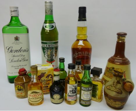 Old Pulteney Single Malt Whisky Bells Whisky Decanter Gordons Gin Vermouth 4 Bottles and a quantity of miniatures (14) Condit