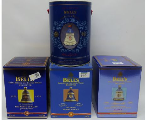 Bell's Scotch Whisky Commemorative Wade Decanters, Royal Wedding 2011 William birth ER II 75 Birthday Queen Mother 100 yrs bo