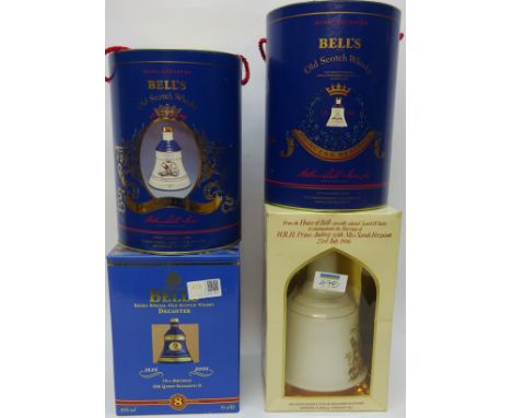 Bell's Scotch Whisky Commemorative Wade Decanters, Royal Wedding 1986 Beatrice & Eugenie births and ER II 75 Birthday boxed (