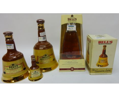 Bell's Scotch Whisky Millennium glass Decanter & a set of 4 75cl-5cl Wade Decanters (5) Condition Report Click here for furth
