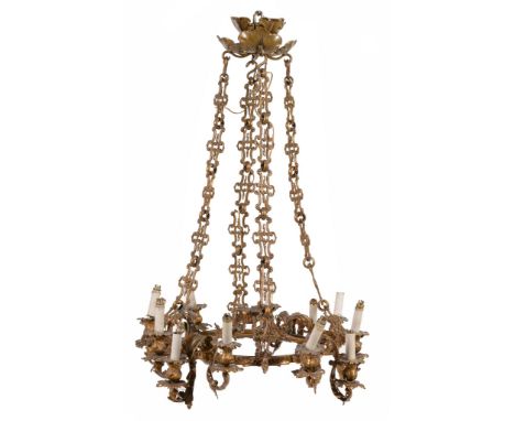 A Continental gilt metal twelve light chandelier, late 19th century  A Continental gilt metal twelve light chandelier,   late