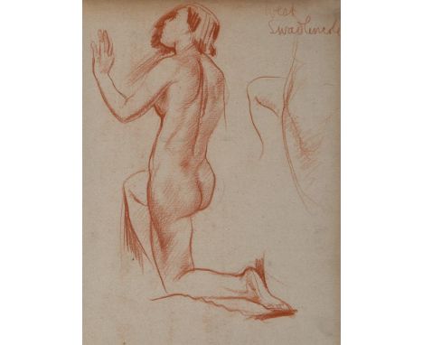 Edward Woore (1880-1960) - A group of three studies of women and another of a seated man  red and black chalks, on various pa