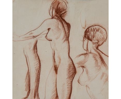 Edward Woore (1880-1960) - A group of four studies of standing female nudes  red and black chalks, on various papers, sheets 