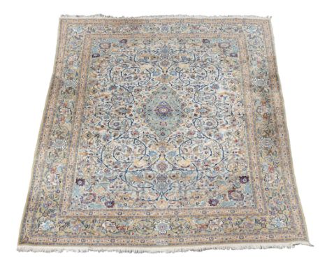 A large Persian carpet with floral field with birds to border 376cm x 265cm  A large Persian carpet with floral field with bi