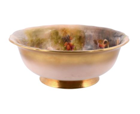 A Royal Worcester bowl signed by Ricketts , circa 1924  A Royal Worcester bowl signed by  Ricketts  ,   circa 1924, the well 