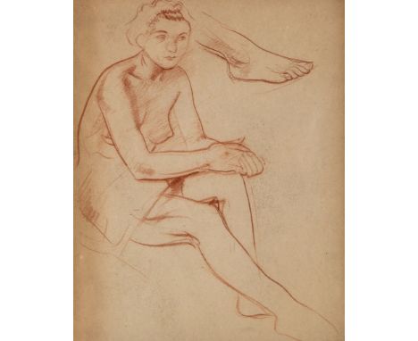 Edward Woore (1880-1960) - A group of four studies of seated and reclining female nudes  red and black chalks, on various pap