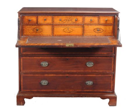 A George III mahogany secretaire chest , circa 1800  A George III mahogany secretaire chest  , circa 1800, the rectangular to