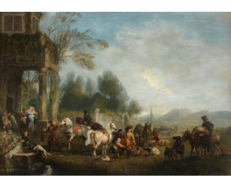 Henry Andrews (1794-1868) - A hunting party returning to the mansion Oil on panel 31 x 44 cm. (12 1/8 x 17 1/4 in) Provenance