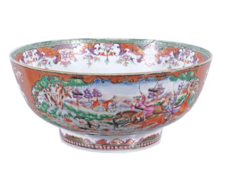 A Chinese export Mandarin palette punch bowl, Qing Dynasty , Qianlong  A Chinese export Mandarin palette punch bowl, Qing Dyn