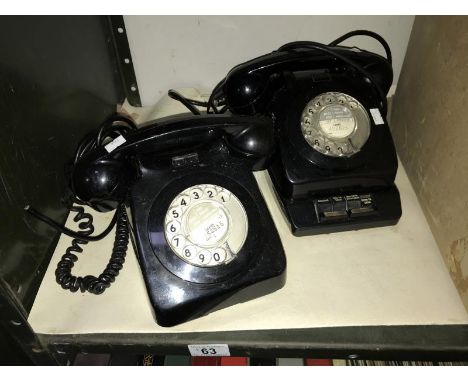 2 vintage black telephones