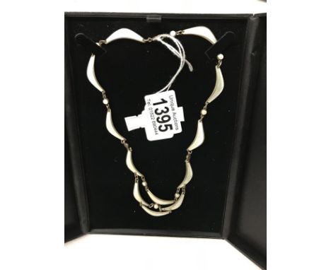 A Scandinavian engine turned silver and enamel waterfall necklace, circa 1940's, signed Asch, 925s.