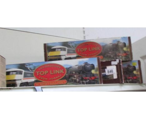 4 Hornby top Link locomotives, R265, R246, R2011B and a limited edition Golden Arrow Boscastle locomotive.