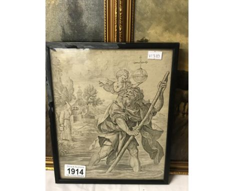 A 16th century Dutch engraving of St. Christopher after Durer (with provenance from British Museum).