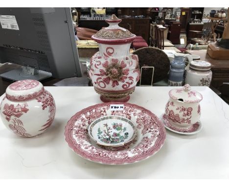6 assorted items of china (mostly red &amp; white) including Meakin and Carltonware